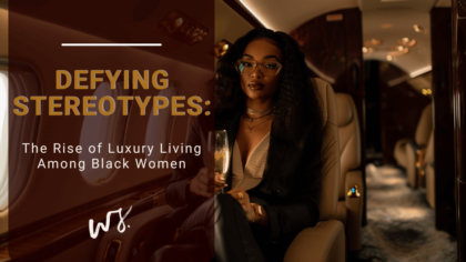 A confident Black woman enjoying luxury living on a private jet, symbolizing empowerment, breaking stereotypes, and embracing a luxury lifestyle