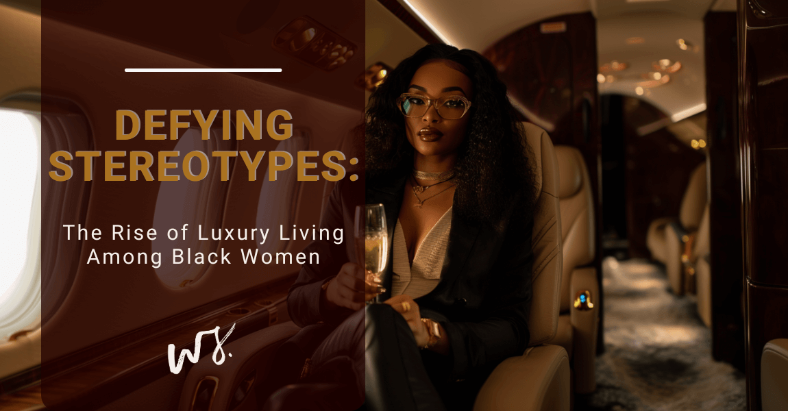 A confident Black woman enjoying luxury living on a private jet, symbolizing empowerment, breaking stereotypes, and embracing a luxury lifestyle