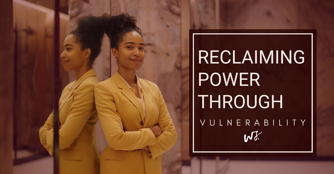 Confident Black woman in a yellow blazer standing with arms crossed, reflecting empowerment and vulnerability, highlighting the theme of reclaiming power through vulnerability.